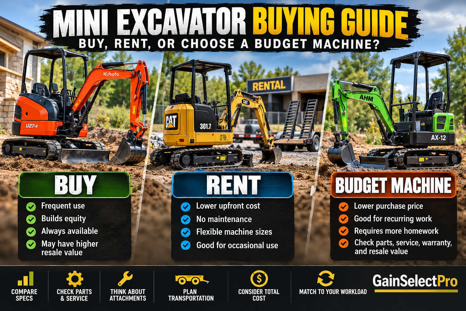 Mini Excavator Buying Guide for Small Contractors: Buy, Rent, or Consider a Budget Machine?